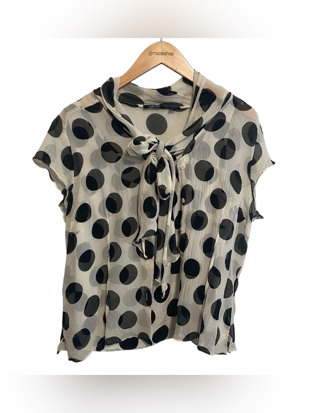 Carlisle Cream and Black Polka Dot Silk Tie Neck Blouse and Shell Set Size 16